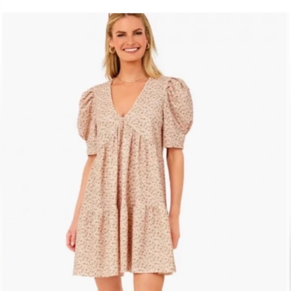 Hyacinth House Tuckernuck Floral Puff Sleeve Follie Tiered Mini Dress